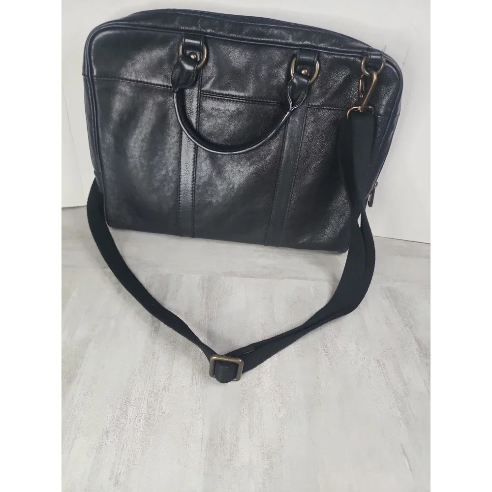 Fossil Black Pebble Leather Briefcase Laptop Bag Handles & Shoulder Strap